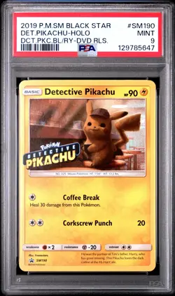 2019 POKEMON SM BLACK STAR PROMO #SM190 DETECTIVE PIKACHU-HOLO PSA 9 - Image 1