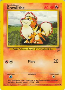 Growlithe - 42/130 Base Set 2 - WOTC Unlimited - Pokemon TCG - 2000 - Image 1