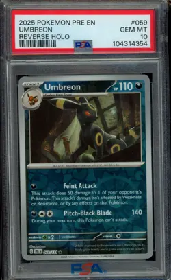 2025 POKEMON PRE EN-PRISMATIC EVOLUTIONS REVERSE HOLO #059 UMBREON PSA 10 - Image 1