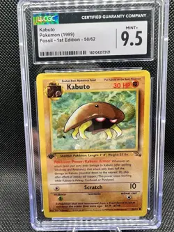 Pokemon TCG Kabuto 1st Edition Fossil 1999 Non-Holo Card 50/62 CGC 9.5 Gem Mint - Image 1