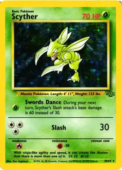 Pokemon TCG Scyther 10/64 Jungle Holo Rare Unlimited HP - Image 1