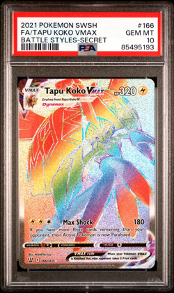 Secret RARE PSA 10 2021 POKEMON SWSH BATTLE STYLES 166 FULL ART TAPU KOKO VMAX - Image 1