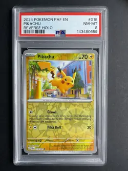 Pikachu 018 PSA 8 2024 Pokemon Reverse Holo PAF EN - Image 1
