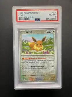 Eevee 074 PSA 8 2025 Pokemon Reverse Holo PRE EN - Image 1