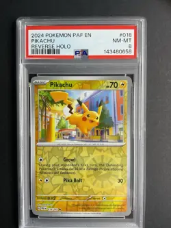 Pikachu 018 PSA 8 2024 Pokemon Reverse Holo PAF EN - Image 1