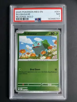 Bulbasaur 001 PSA 7 2025 Pokemon Reverse Holo MEG EN - Image 1