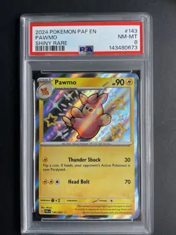 Pawmo 143 PSA 8 2024 Pokemon Shiny Rare PAF EN - Image 1