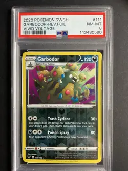 Garbodor 111 PSA 8 2020 Pokemon Vivid Voltage Reverse Foil SWSH EN - Image 1