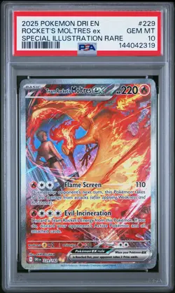 2025 POKEMON DRI EN-DESTINED RIVALS #229 TEAM ROCKET'S MOLTRES EX PSA 10 - Image 1