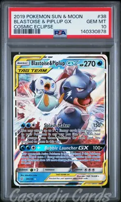 PSA 10 Blastoise & Piplup GX 38/236 Cosmic Eclipse Pokemon - Image 1