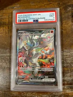 Pokemon 2025 White Flare Special Illustration Rare RESHIRAM EX #166 PSA 9 Mint - Image 1