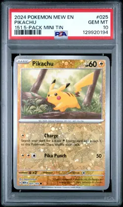 2024 POKEMON MEW EN-151 151 5-PACK MINI TINS #025 PIKACHU PSA 10 - Image 1