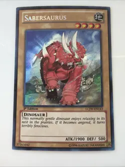 *** SABERSAURUS *** 1ST EDITION SECRET RARE LCJW-EN143 MINT/NM YUGIOH! - Image 1
