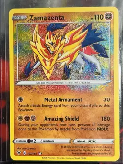 Pokemon TCG Zamazenta Vivid Voltage Holo Card 102/185 Amazing Rare - Image 1