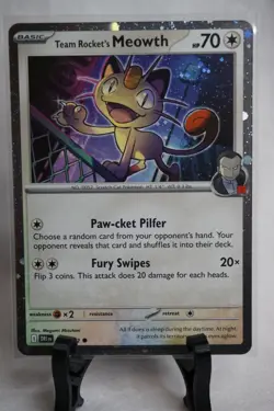 Team Rocket's Meowth 149/182 - Destined Rivals - Cosmos Holo Pokemon Card - Image 1