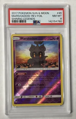2017 Pokemon Sun & Moon Shining Legends Marshadow - Reverse Holo #45 PSA 8 NM-MT - Image 1
