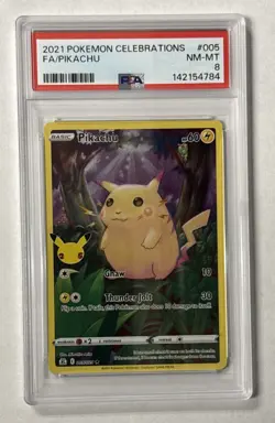 2021 POKEMON CELEBRATIONS #005 FULL ART FA PIKACHU PSA 8 NM-MT - Image 1