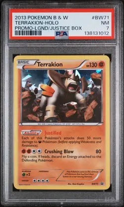 2013 POKEMON B&W PROMO LEGENDS OF JUSTICE BOX #BW71 TERRAKION-HOLO PSA 7 - Image 1