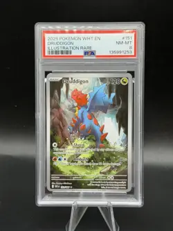 2025 POKEMON WHT EN-WHITE FLARE ILLUSTRATION RARE #151 DRUDDIGON PSA 8 - Image 1