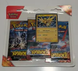Pokemon Surging Sparks 3 Pack Blister w/ Zapdos Promo SVP 157 - Image 1