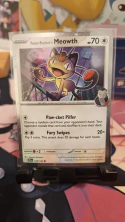 Pokemon TCG Team Rocket's Meowth 149/182 Destined Rivals Cosmos Holo Promo Swirl - Image 1