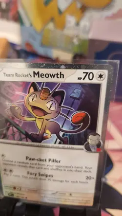 Pokemon TCG Team Rocket's Meowth 149/182 Destined Rivals Cosmos Holo Promo Swirl - Image 2