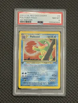 2001 Pokemon Neo Discovery Holo Rare Politoed First Edition 8/75 PSA 8 - Image 1