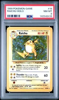 Raichu #14 - 1999 Pokemon Base Set Holo - PSA 8 - Image 1