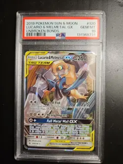 2019 Pokemon SM Unbroken Bonds 203 Lucario & Melmetal GX PSA 10 - Image 1