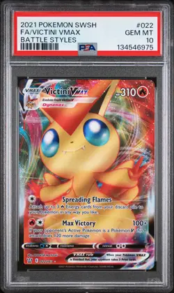 2021 POKEMON SWORD & SHIELD BATTLE STYLES #022 FULL ART/VICTINI VMAX PSA 10 - Image 1