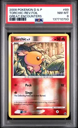 2008 POKEMON DIAMOND & PEARL GREAT ENCOUNTERS #89 TORCHIC-REVERSE FOIL PSA 8 - Image 1