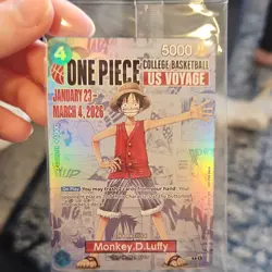 Bandai Namco Monkey.D.Luffy P-055 Promo Holo One Piece Card College Basketball … - Image 1