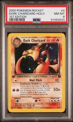 2000 POKEMON ROCKET 1ST ED #4 DARK CHARIZARD-HOLO PSA 8 - Image 1