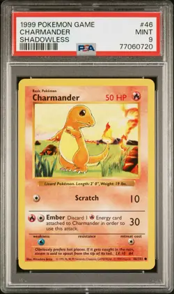1999 Pokemon Game Charmander Base Set Shadowless 46/102 PSA 9 Mint - Image 1