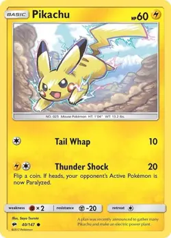 Pokemon PIKACHU Burning Shadows 40/147 PACK FRESH - Image 1