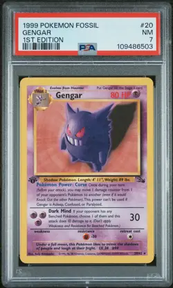 PSA 7 Pokemon TCG 1999 Pokemon Fossil 1st Edition #20 Gengar NM - Image 1