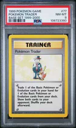 Pokemon 1999 Base Set Pokemon Trader 77/102 Rare PSA 8 Near Mint - Mint - Image 1