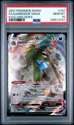 2021 POKEMON SWORD & SHIELD EVOLVING SKIES #101 FULL ART/GARBODOR VMAX PSA 10 - Image 1