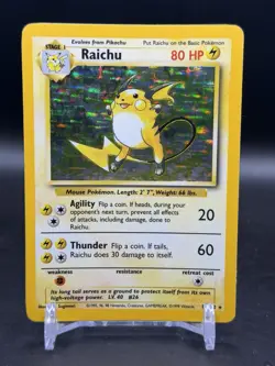 Raichu Holo Rare 14/102 1999 Pokemon Base Set English WOTC MP - Image 1