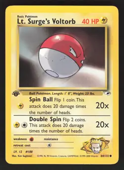 Lt. Surge's Voltorb 84/132 1st Edition Pokemon TCG Gym Heroes VLP - Image 1