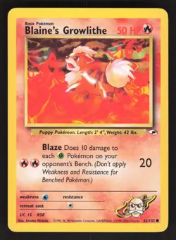 Blaine's Growlithe 62/132 Pokemon TCG Gym Heroes LP - Image 1