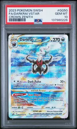 2023 POKEMON SWORD & SHIELD CROWN ZENITH #GG50 FULL ART/DARKRAI VSTAR PSA 10 - Image 1