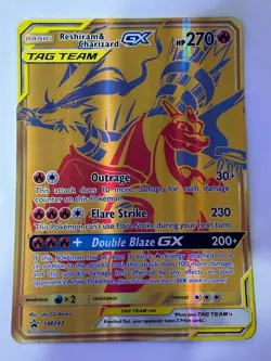Reshiram & Charizard GX SM247 Gold Jumbo Promo Pokemon Card LP Tag Team - Image 1