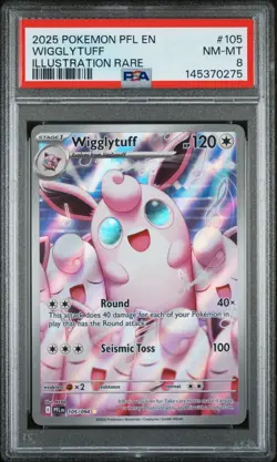 WIGGLYTUFF #105 IR 2025 POKEMON PHANTASMAL FLAMES ILLUSTRATION RARE NM-MT PSA 8 - Image 1