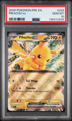PSA 10 PIKACHU EX #028 DOUBLE RARE HOLO 2025 POKEMON PRISMATIC EVOLUTIONS PRE EN - Image 1