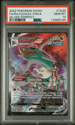 2022 POKEMON SWORD & SHIELD SILVER TEMPEST #TG20 FULL ART/RAYQUAZA VMAX PSA 10 - Image 1