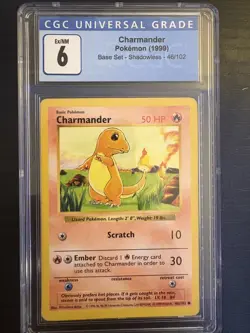 Charmander Pokemon 1999 Base Set Shadowless 46/102 CGC 6 Excellent/NM - Image 1