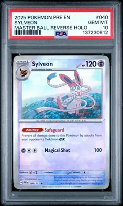 2025 POKEMON PRE EN-PRISMATIC EVOLUTIONS MASTER BALL REVERSE HOLO SYLVEON PSA 10 - Image 1