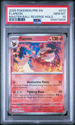 2025 POKEMON PRE EN-PRISMATIC EVOLUTIONS MASTER BALL REVERSE HOLO FLAREON PSA 10 - Image 1
