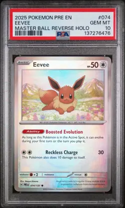 Pokemon Eevee 074/131 Prismatic Evolutions Master Ball Reverse Holo PSA 10 - Image 3